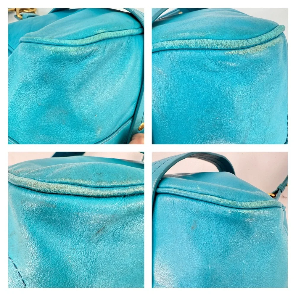 Marc Jacobs Totally Turnlock Shifty Satchel Crossbody Bag Peacock Blue Leather